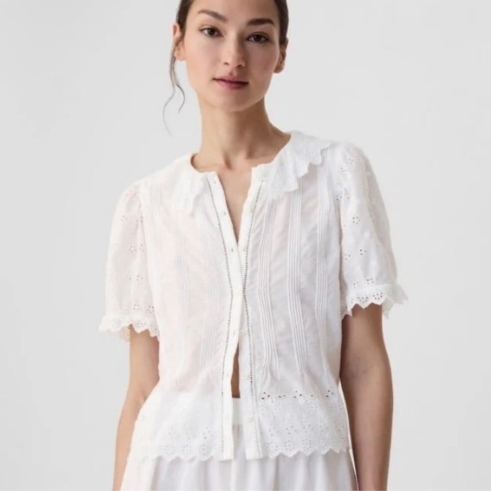 Gap x Doen Cropped Eyelet Blouse XXS NWT